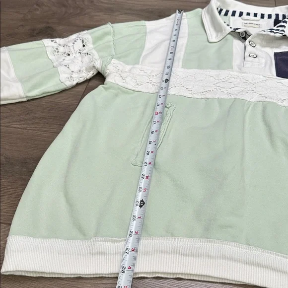 We The Free American Dream Polo Long Sleeve Sweatshirt Colorblock Green Blue S - Picture 10 of 15